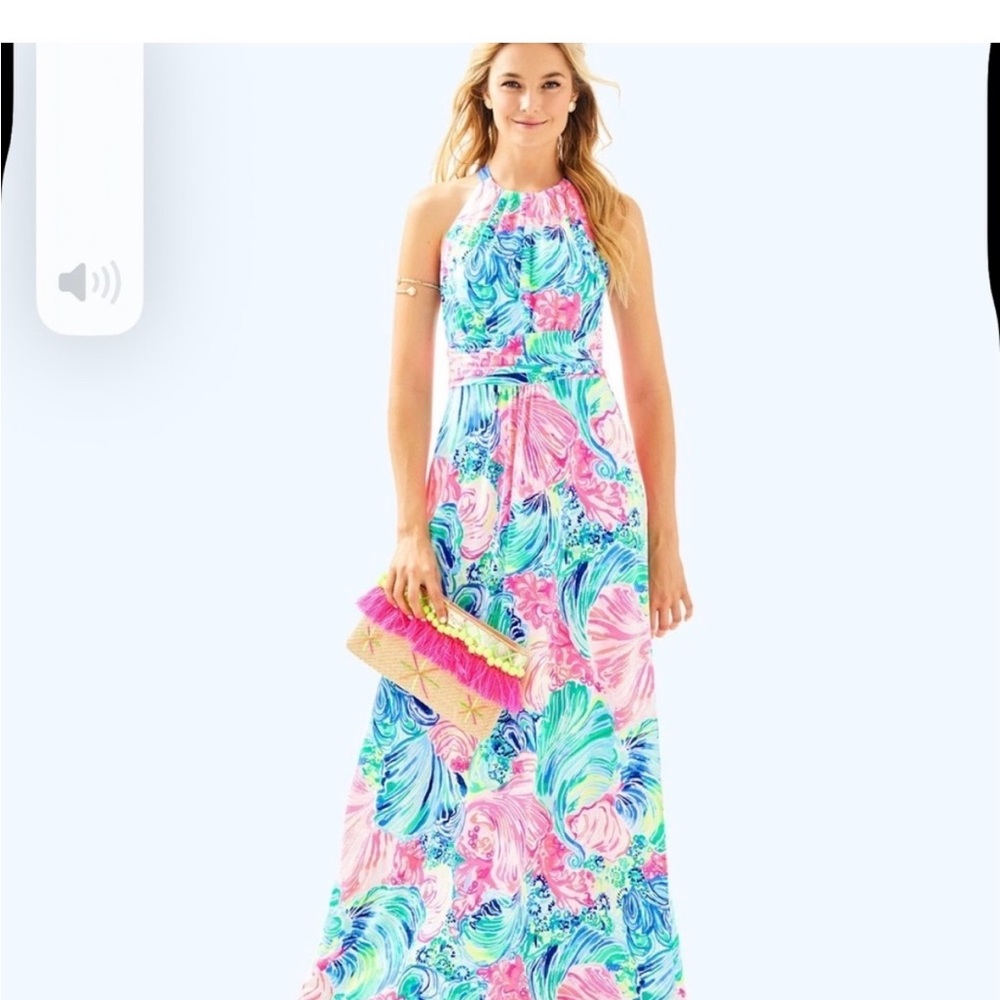 NWT Lilly Pulitzer large Martina Halter Maxi Dress Beach Please halter neckline
